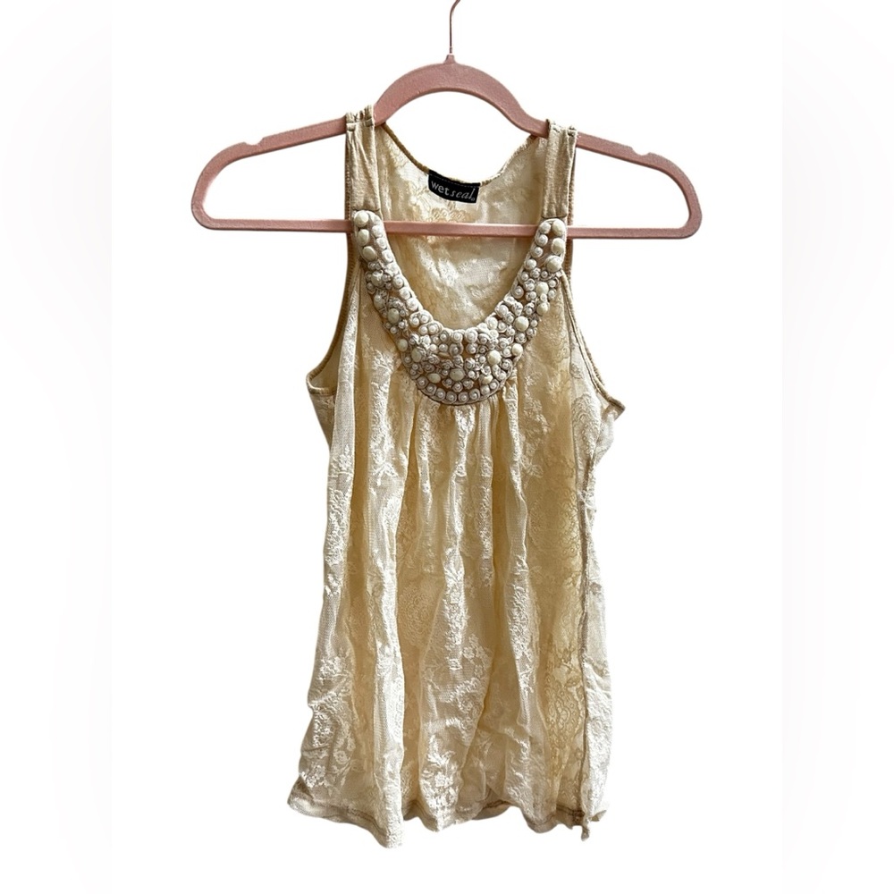 Y2K Wet Seal Beaded Lace Tank Top